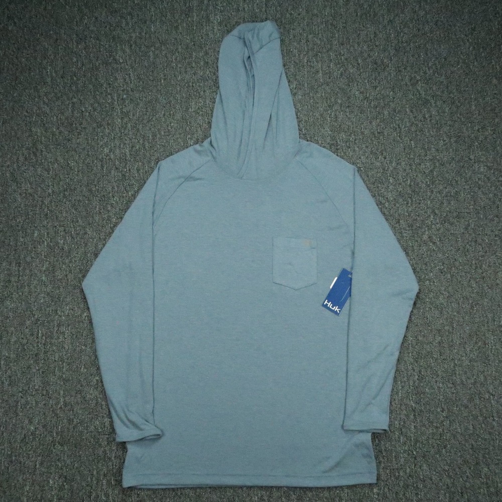 Huk Hoodie Mens Medium Blue Waypoint Long Sleeve Hooded Pullover Fishing